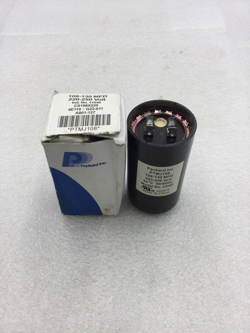 Packard PTMJ108 108-130uf 220-250 VAC 50/60 Hz Capacitor (CD60)