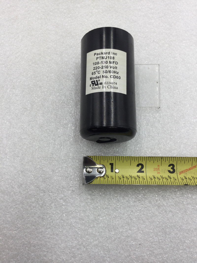 Packard PTMJ108 108-130uf 220-250 VAC 50/60 Hz Capacitor (CD60)