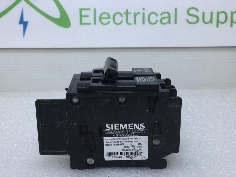 Siemens BQ2B055L 2 Pole 55 Amp 120/240V Type BQ Circuit Breaker BQ2-B055L