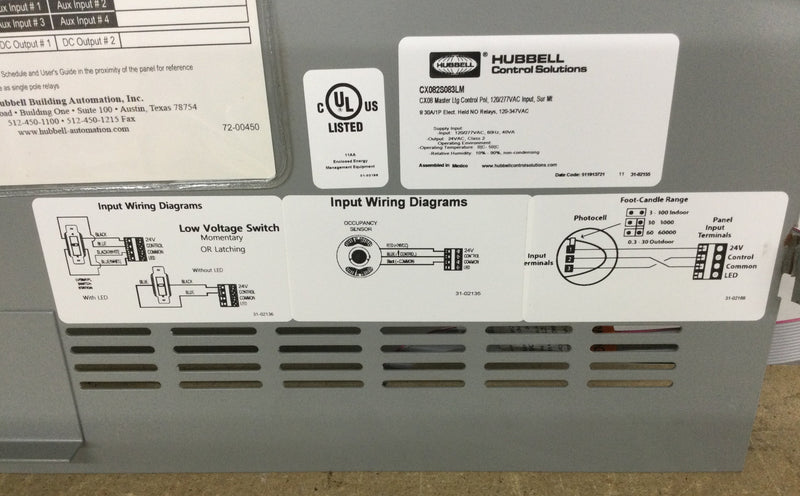 Hubbell CX082S083LM CX Series Lighting Control Panel LED Programmable Display 8 Relays 30 Amp 120/208/240/277 VAC 14" X 17"