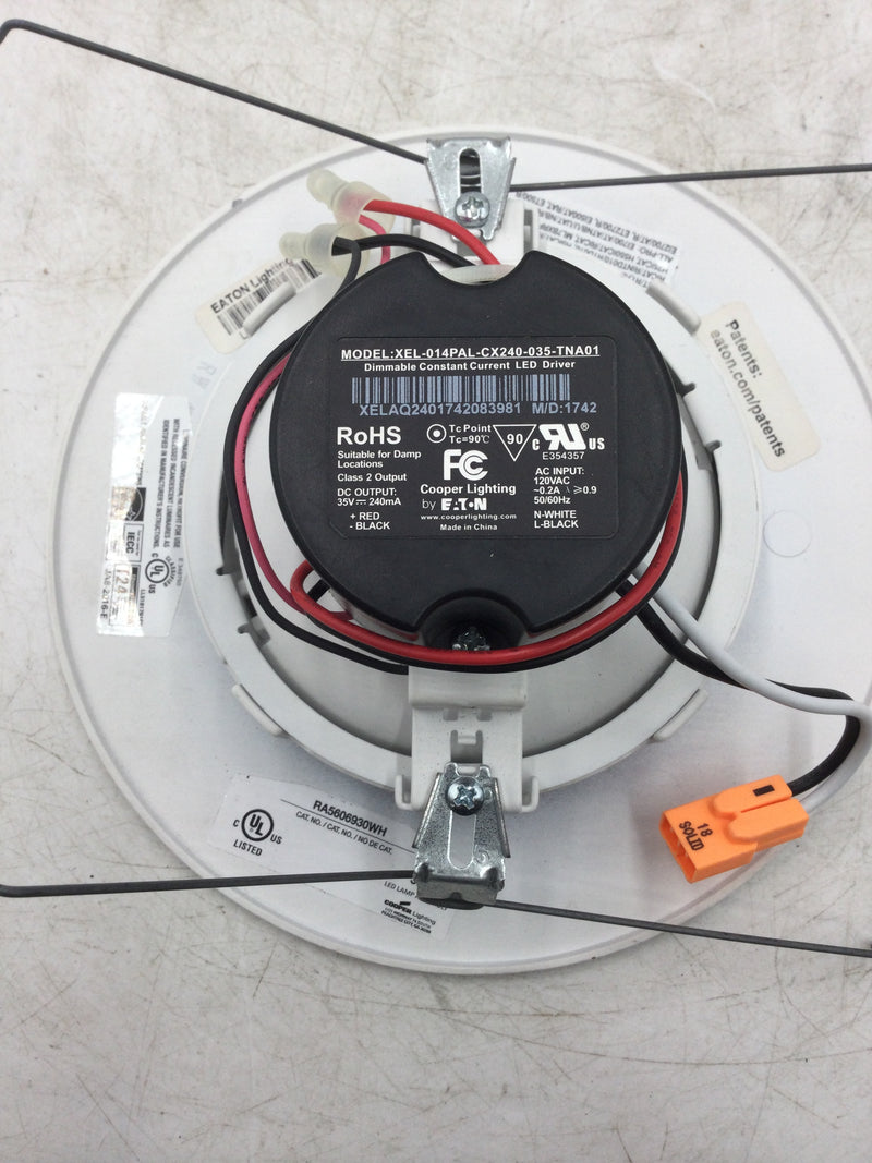 Halo RA5606930WH 5"/6": RA56 Adjustable Retrofit LED Downlight 120 VAC 10 Watt 0.20 Amps 50/60 Hz