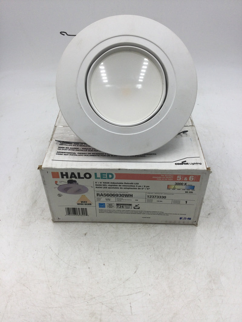 Halo RA5606930WH 5"/6": RA56 Adjustable Retrofit LED Downlight 120 VAC 10 Watt 0.20 Amps 50/60 Hz