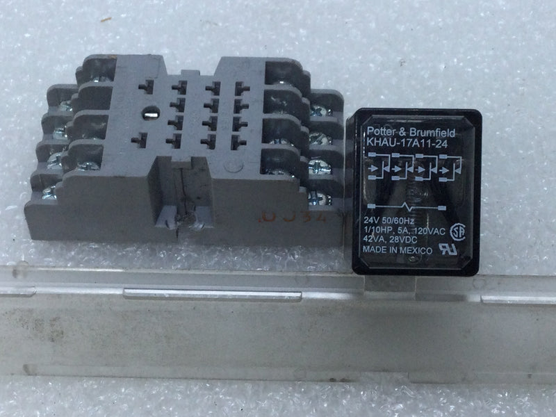 Potter & Brumfield KHAU-17A11-24 Relay Socket 24V 50/6-Hz 1/10Hp 5 Amp 120VAC 42VA 28VDC