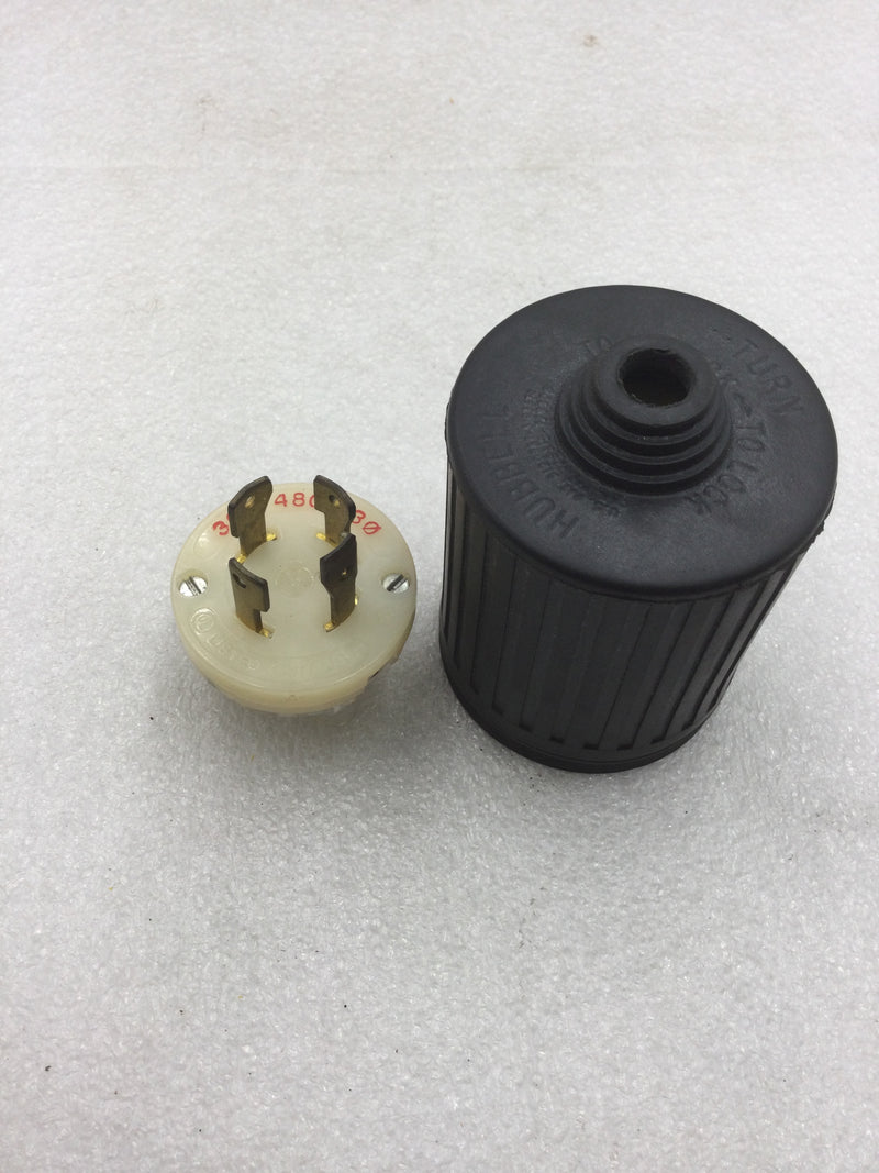 Hubbell 30 Amp 480V 4 Wire Raintight Twist-Lock Turn & Pull Male Receptacle Plug