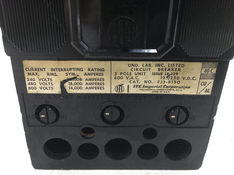 ITE Imperial FJ3-B150 150 Amp 3 Pole 600V Circuit Breaker