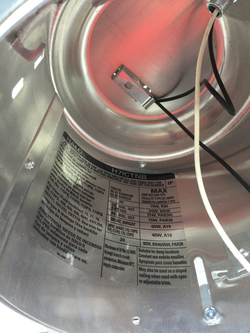 Halo H71CTNB Recessed Lighting Housing Incandescent Luminaire Type IC 120 VAC 75 Watt