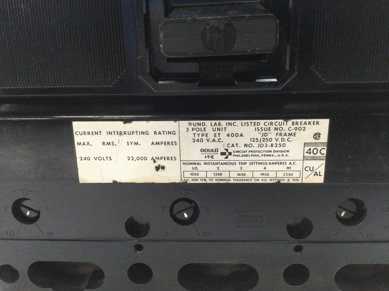 ITE GOULD BQ3-B040 CIRCUIT BREAKER TYPE BQ 3 POLE 40A. 240 VAC. Free Ship in USA | UK