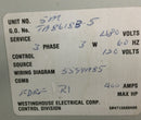 Westinghouse TA86183-5 MCC Main Load/Fuse Center 480VAC 400 Amps 3 Phase 14" X 23"