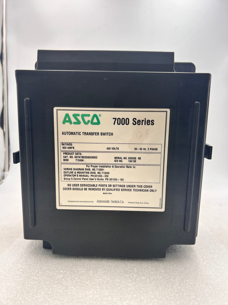 ASCO 7000 series automatic transfer switch H07ATSC30800N50C 800A 480V Group 5 Control Panel