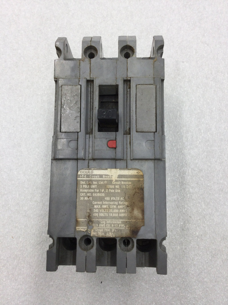 ITE E43B030 3 Pole 30 Amp 240/480V Type E Circuit Breaker