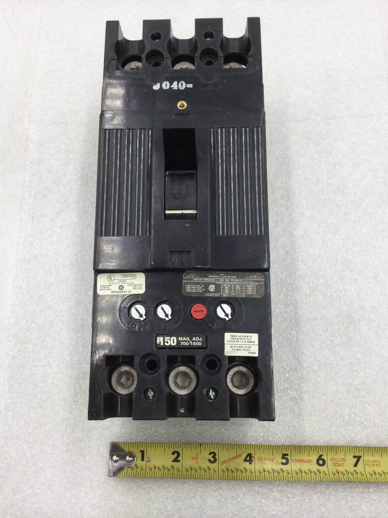 GE General Electric TFJ236150 3 Pole 150 Amp 600 VAC 250 VDC Circuit Breaker with Trip Adjustment