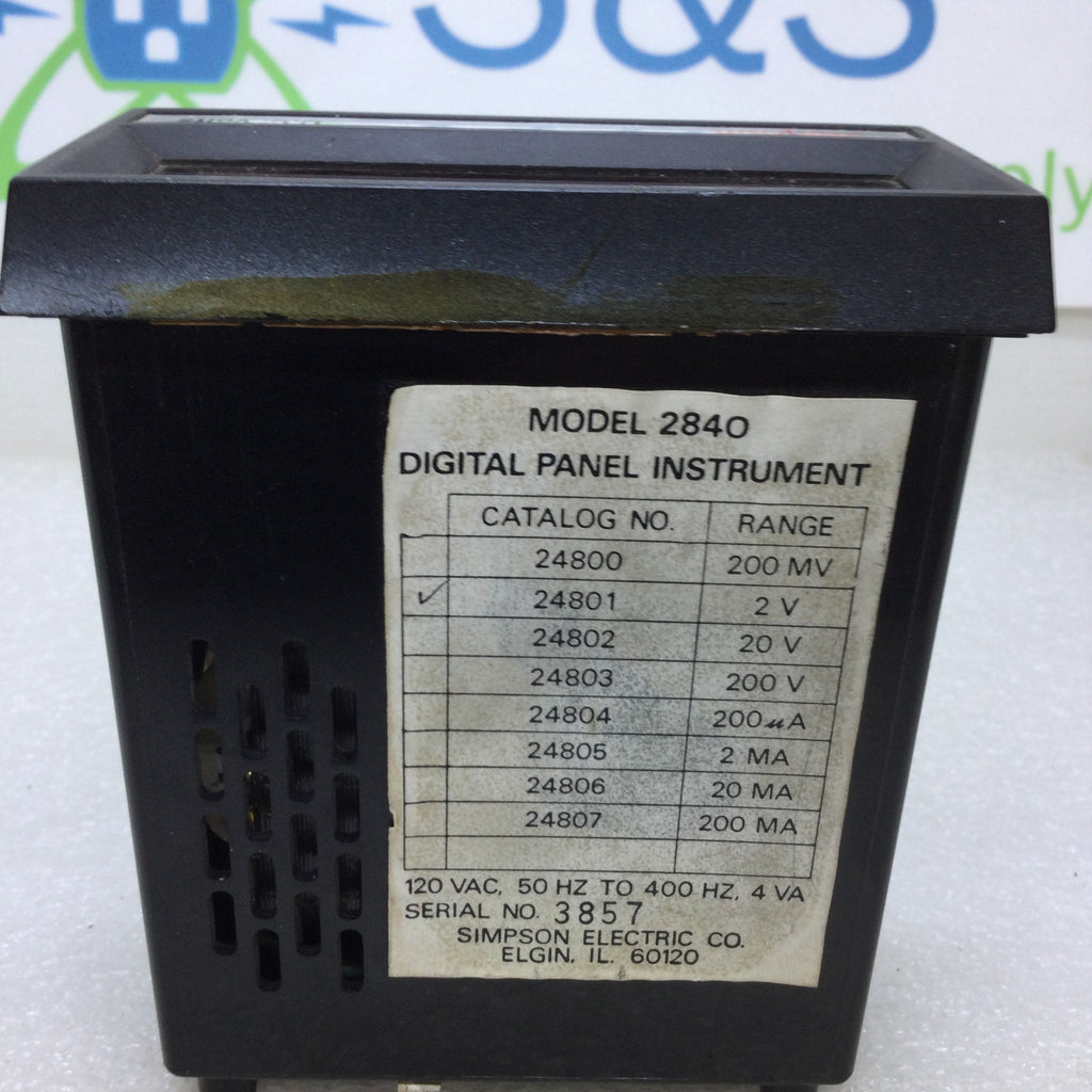24801 Simpson 24801 Model 2840 Digital Panel Instrument 2V 120V 50/400HZ