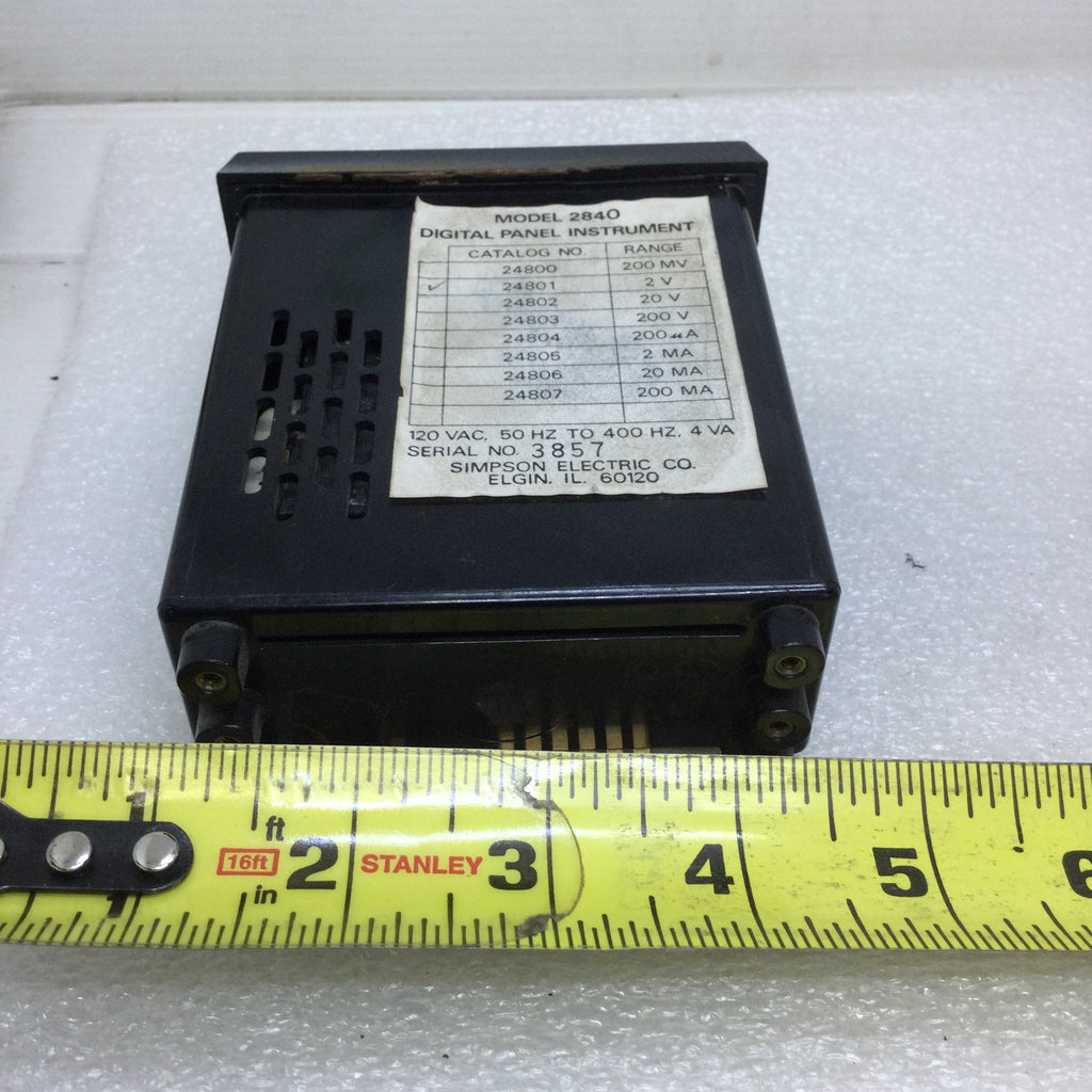 24801 Simpson 24801 Model 2840 Digital Panel Instrument 2V 120V 50/400HZ