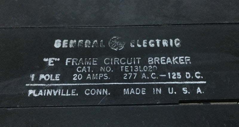 GE General Electric TE13L020 20 Amp Single Pole 277 VAC E Frame Circuit Breaker