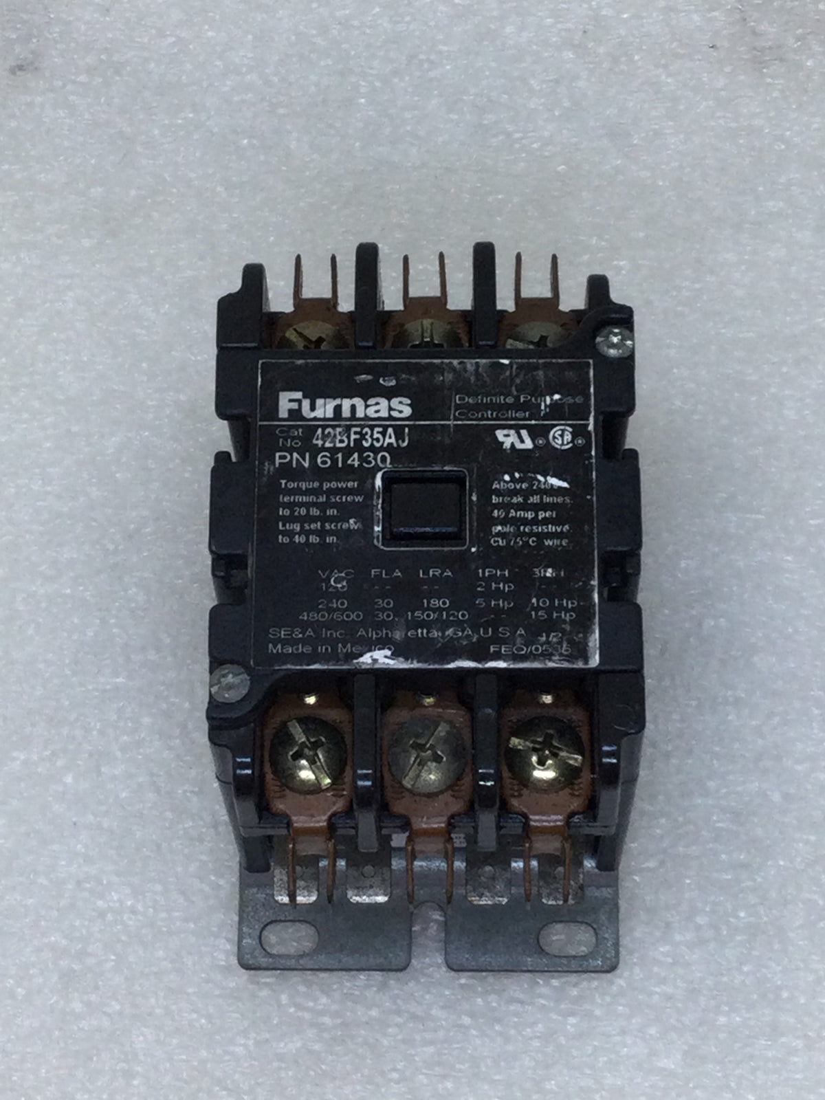 Furnas 42BF35AJ 30 Amp 3 Pole 120-600 VAC 2-15 HP Definite Purpose Con