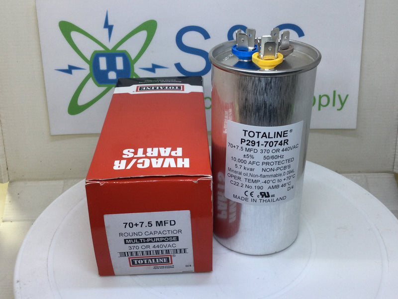 Totaline P291-7074R 70+7.5MFD +/-5% 370/440V 50/60Hz 70c/-40c Capacitor