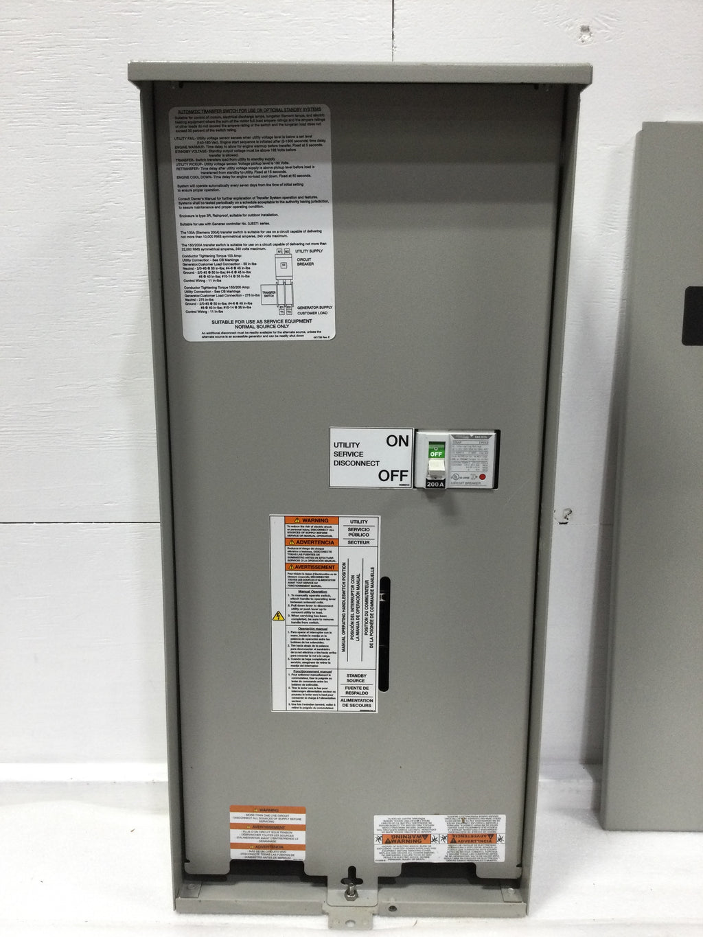 Generac Rxsw200a3 Generac RXSW200A3 Automatic Transfer Switch 200 Amp 240V (Used)