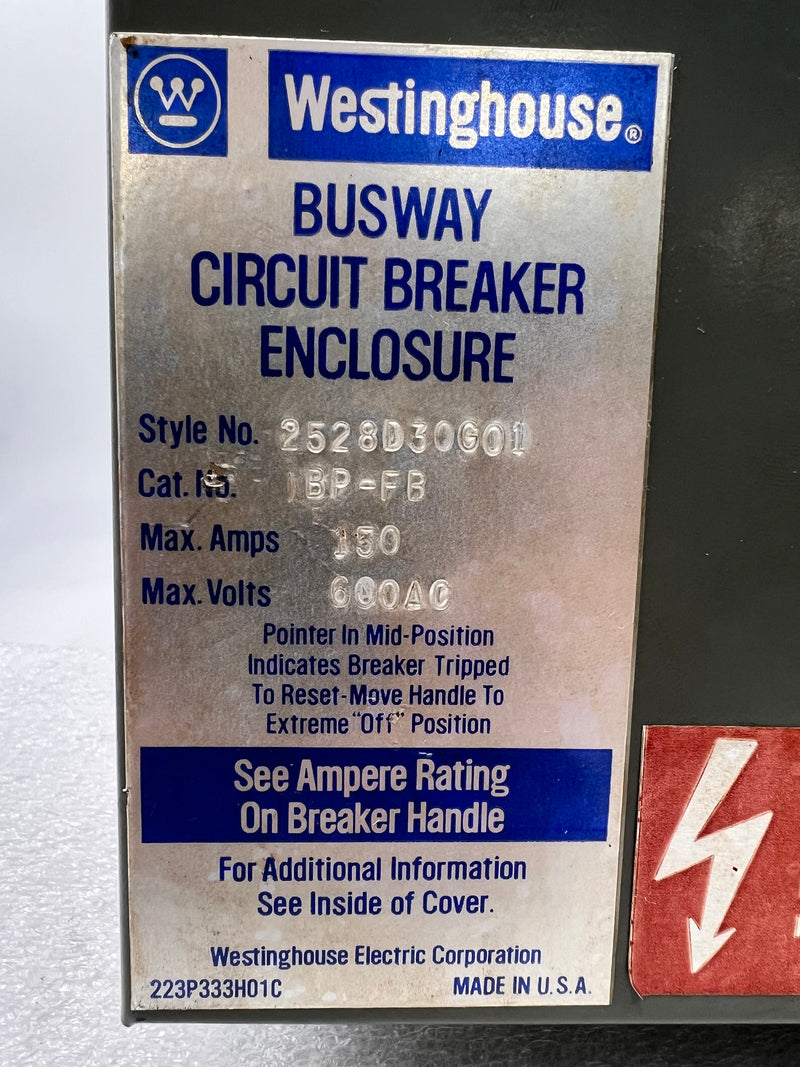 Westinghouse IBP-FB Bus Plug 3 Phase 3 Wire 600v 150 Amp Max