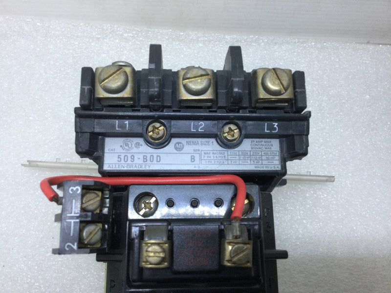 Allen-Bradley 509-B0D Motor Starter 27 Amp Max continuous 600V Max 1-Pole 1-Phase