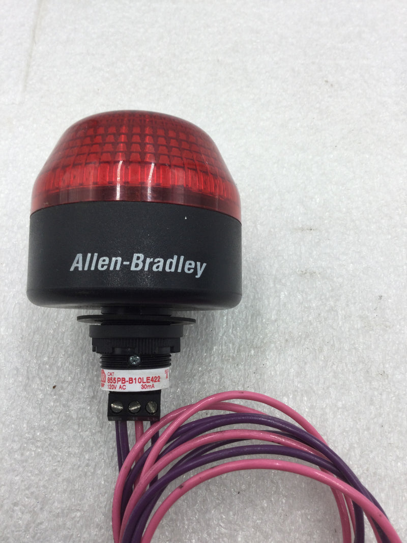 Allen Bradley 855PB-B10LE422 Panel Mount LED Beacon Light Red 120 VAC