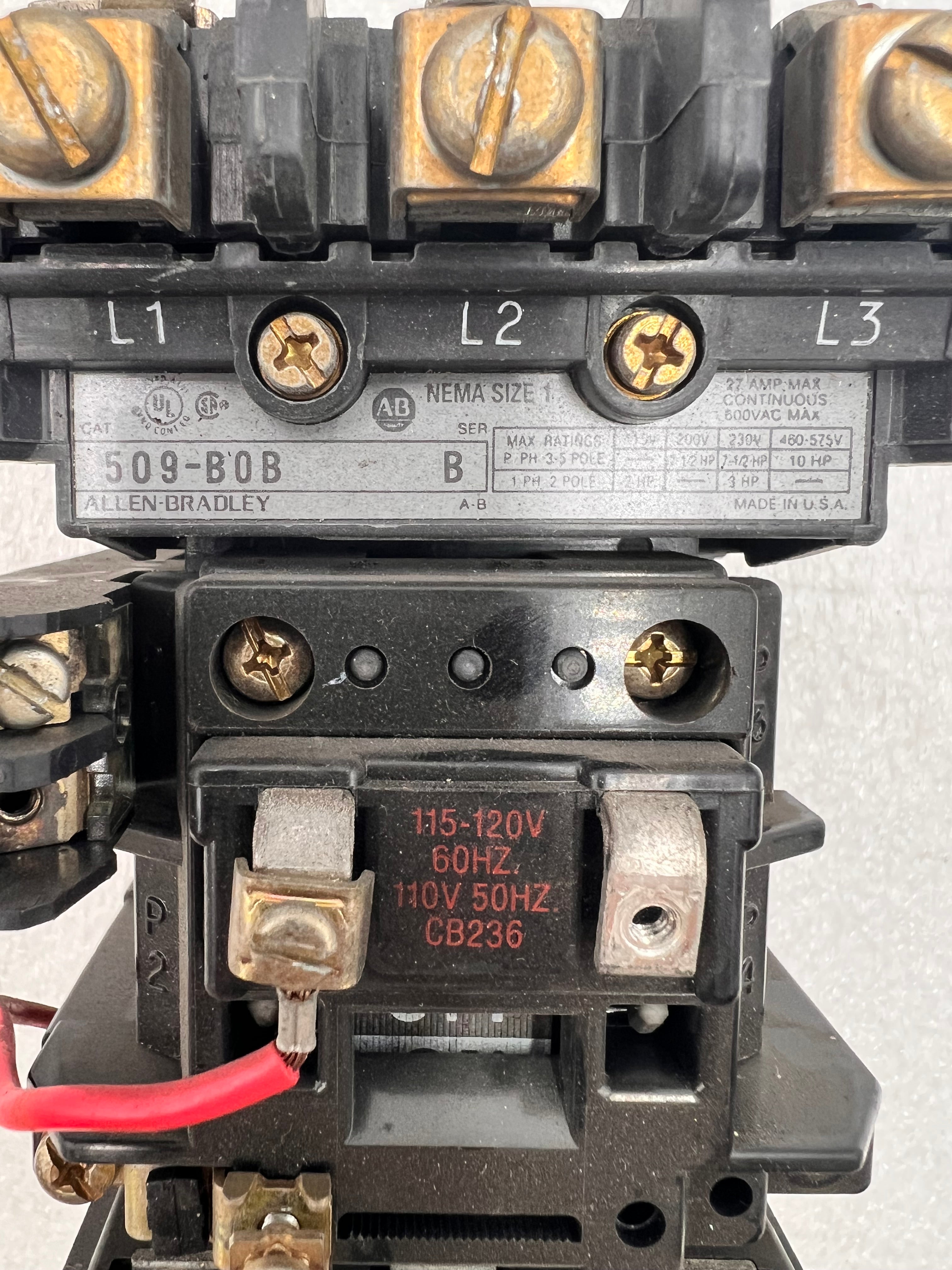 Allen-Bradley 509-B0B Size 1 Contactor Motor Starter Series B 600v Max