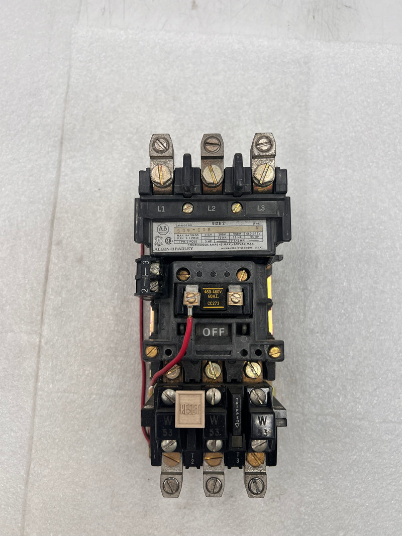 Allen-Bradley 509-COB Starter NEMA Size 2 Series A 25HP @460-575v 1 Phase 3 Phase