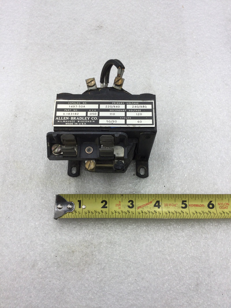 Allen Bradley X-183182 Control Circuit Transformer Primary 220/440 VAC and 240/480 VAC .050 KVA