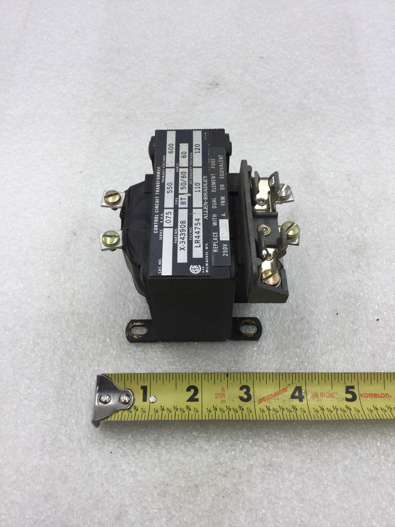 Allen-Bradley X-343908 Control Circuit Transformer Primary 550/600 VAC .075 KVA