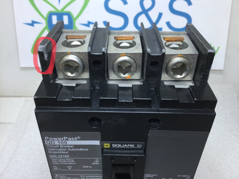 Square D QDL32100 3 Pole 100A 240VAC Type QD 100 Powerpact Circuit Breaker