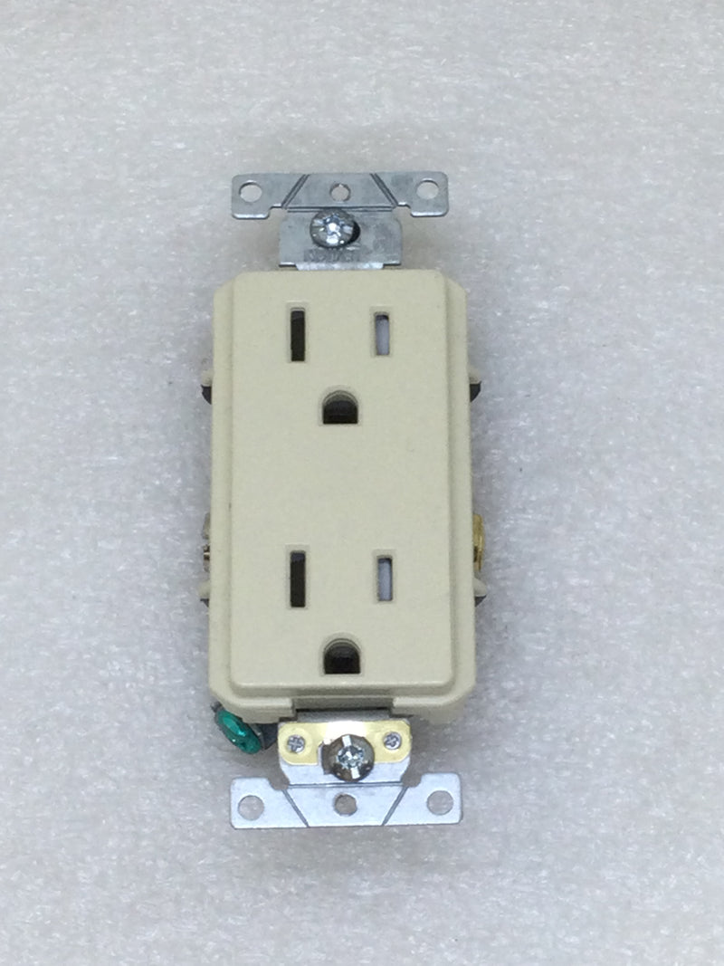 Leviton TDR15-I 15 Amp 125 VAC Decora Style Duplex Receptacle Tamper Resistant Ivory
