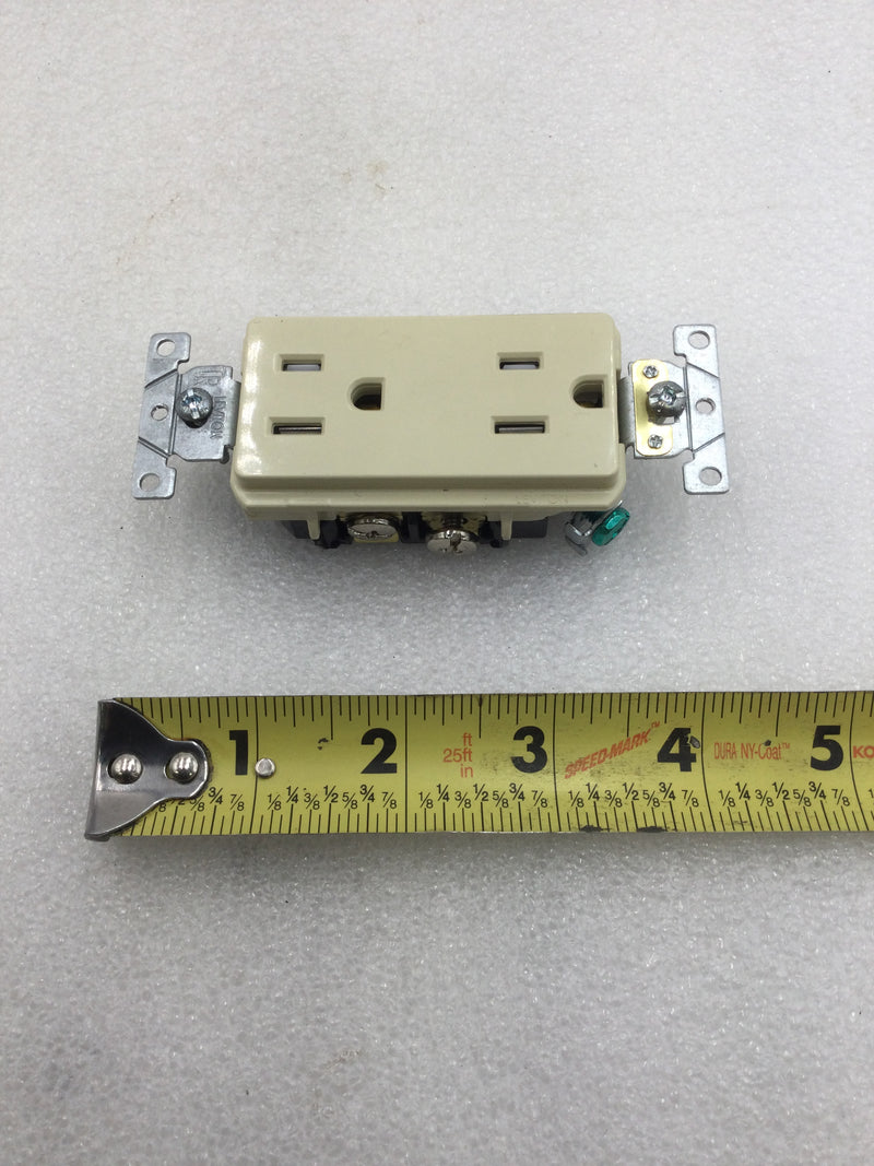 Leviton TDR15-I 15 Amp 125 VAC Decora Style Duplex Receptacle Tamper Resistant Ivory