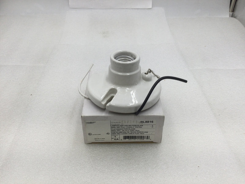 Hubbell Wiring Devices RL8816 250 VAC 660 Watt 6" Porcelain Pigtail Pull Chain Lamp Holder