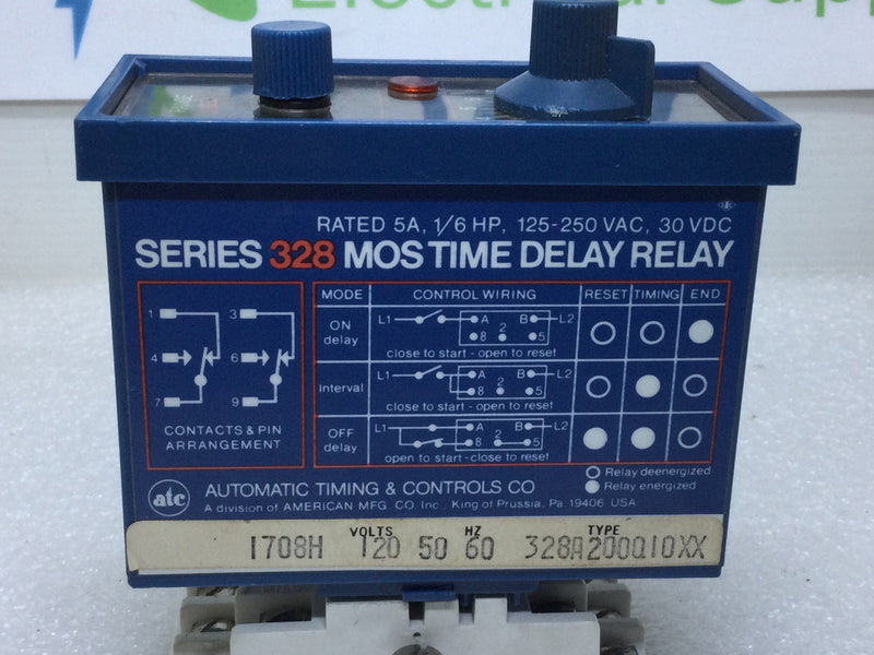 Automatic Timing & Controls Serries 328 Mos Time Delay Relay 5 Amp 1/6
