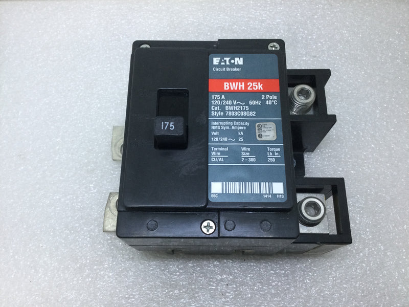 Eaton Cutler Hammer BWH2175 2 Pole 175 Amp 120/240v Circuit Breaker Red and Gray Label