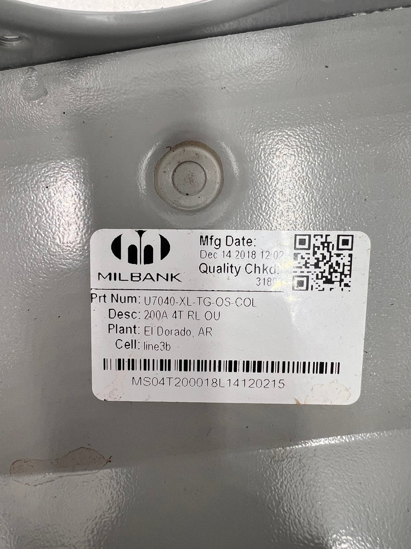 Milbank U7040-XL-TG-OS-COL 200A 600VAC Single Phase Nema3r Meter Enclosure