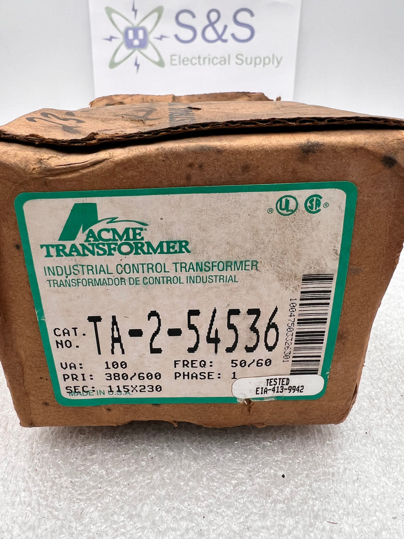 Acme Electric TA-2-54536 Industrial Control Transformer Primary: 480/600 Secondary: 110/230