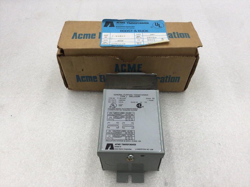Acme Electric Corporation T-81047 Boost & Buck Transformer 120/240 VAC Inputs 12/24 VAC Outputs .050 KVA
