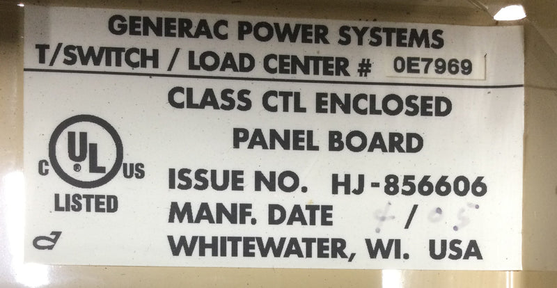 Generac 0E7969 Guardian 12 Circuit 100 Amp 120/240V Transfer Switch/Load Center