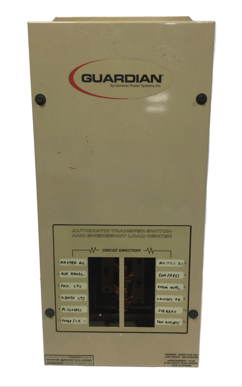 Generac 0E7969 Guardian 12 Circuit 100 Amp 120/240V Transfer Switch/Load Center