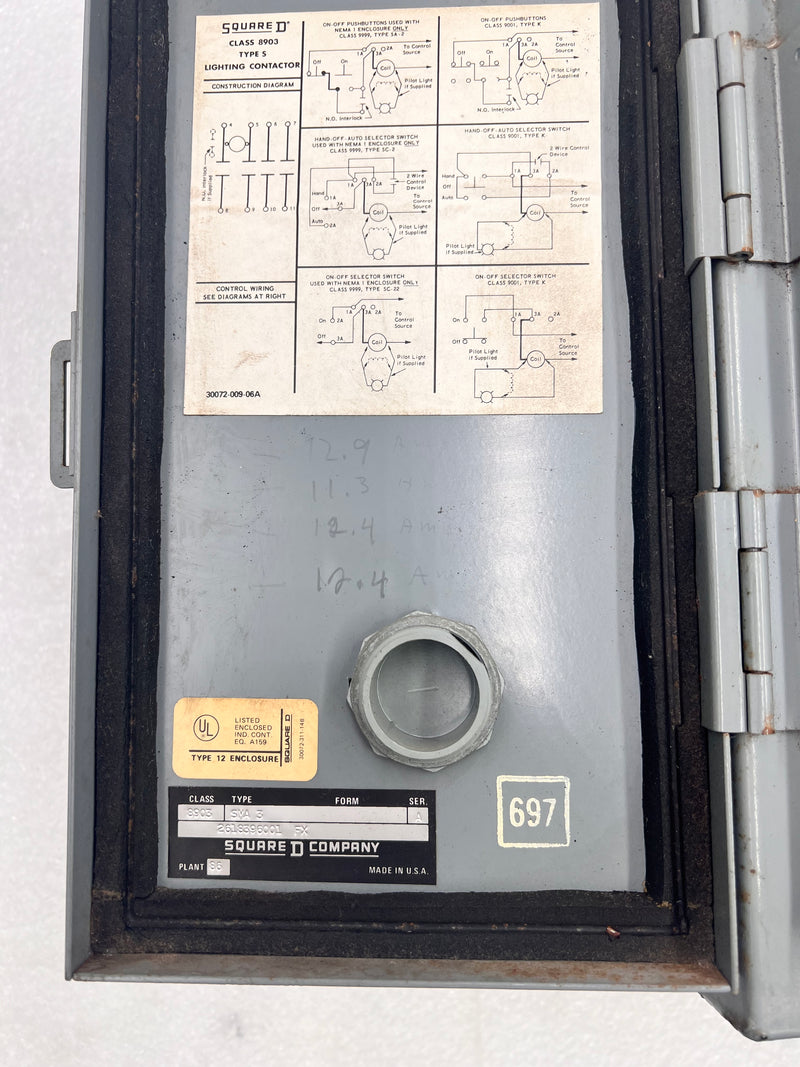 Square D 30 Amp Class 8903 Type S Lighting Contactor Enclosure without