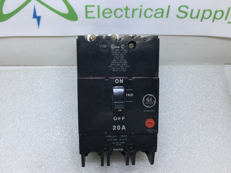 GE General Electric TEY320 3 Pole 20 Amp 277/480 Volt Circuit Breaker