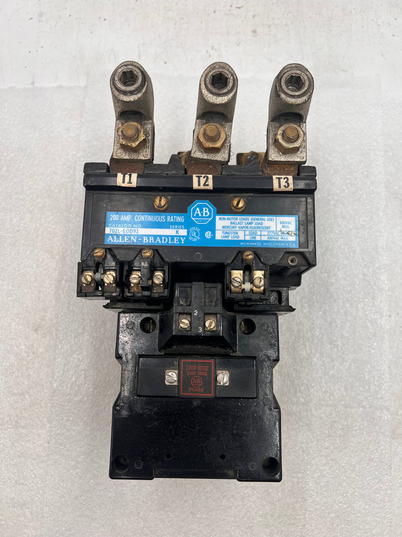 Allen-Bradley 200A 3-Phase 702L-EOD93 Series K Lighting Contactor 600Vac