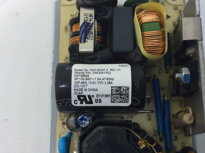 Trane HAC-60AP D803351P02 100-240V Power Supply Board w/ Back Panel