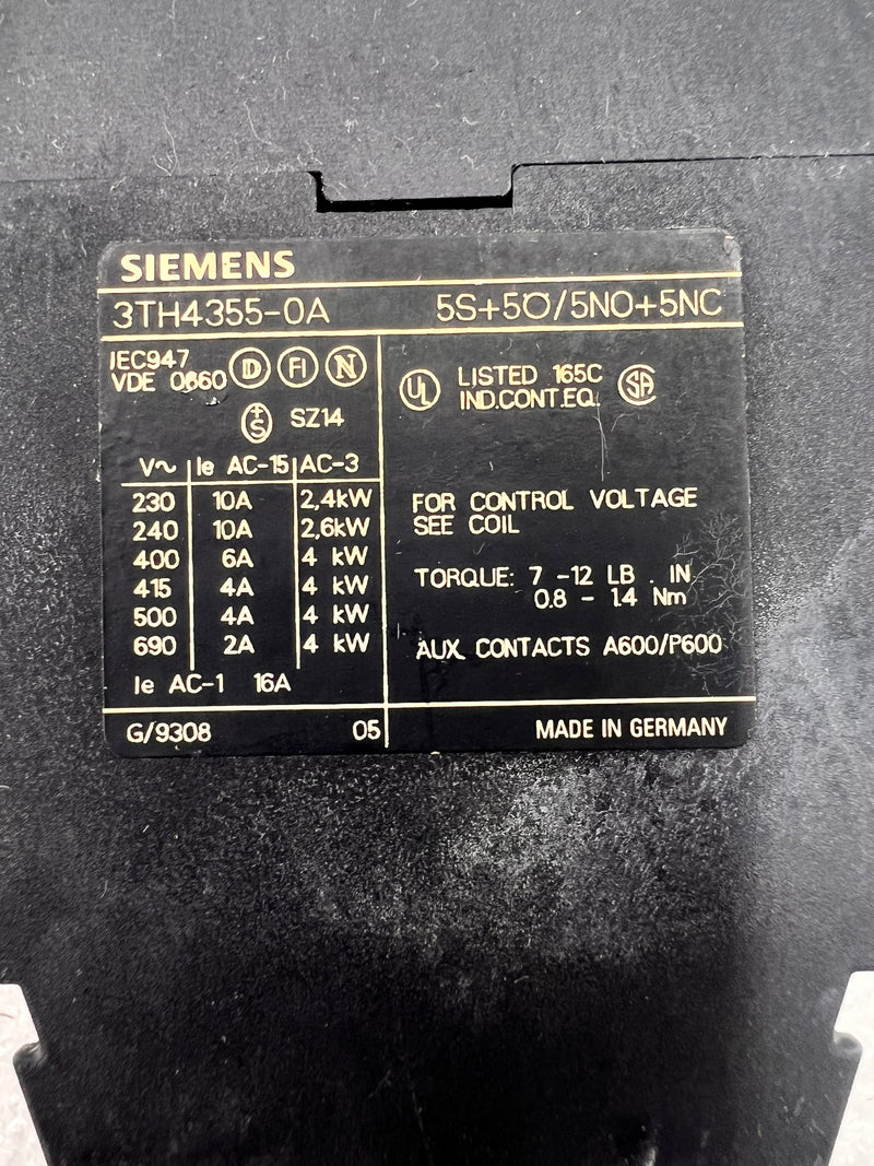 Siemens 3TH4355-0A Control Relay 10 Amp 230-690V VDE 0660