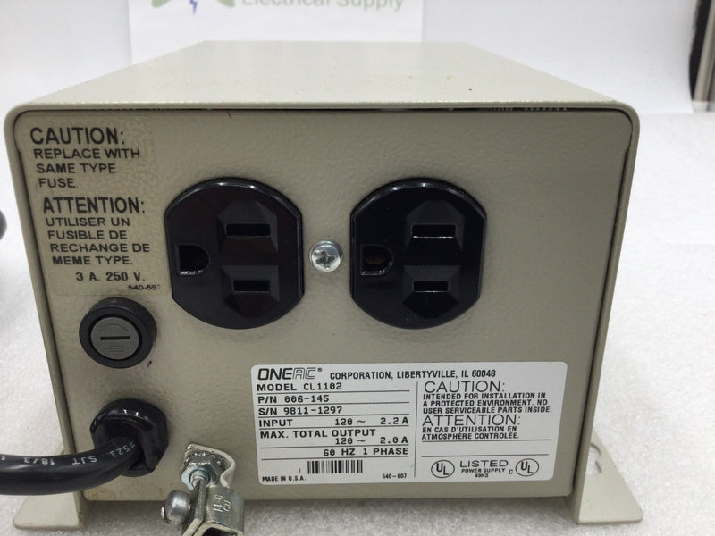 ONEAC CL-1102 Power Line Conditioner 120 VAC 2.2 Amp Output 60 HZ Single Phase