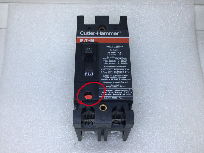 Cutler Hammer FS240015A 15 Amp 480 Vac 2 Pole Circuit Breaker