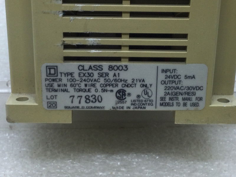 Square D Micro-1 Expansion, EX30, Ser 1, 120/240VAC Power, 24VDC Output, 17 Terminal Input, 19 Terminal Output Class 8003