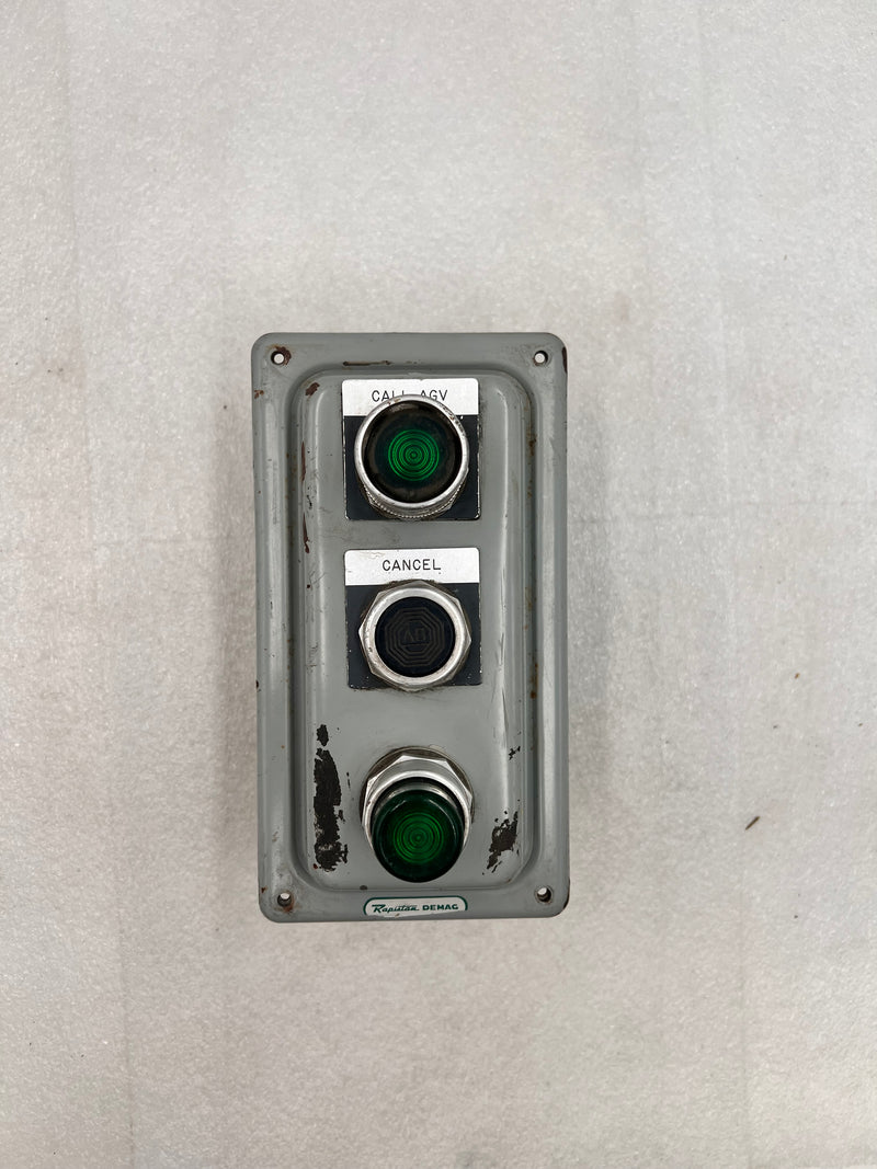 Hoffman E-D3PBX 3 Hole Push Button Enclosure with A-B 800T-A Black Push Button and A-B 800T-PA16 and 800T-PB16  Indicator Lights