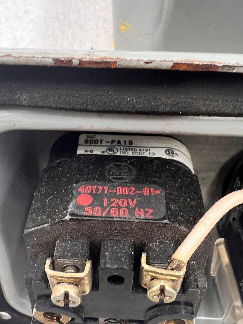 Hoffman E-D3PBX 3 Hole Push Button Enclosure with A-B 800T-A Black Push Button and A-B 800T-PA16 and 800T-PB16  Indicator Lights