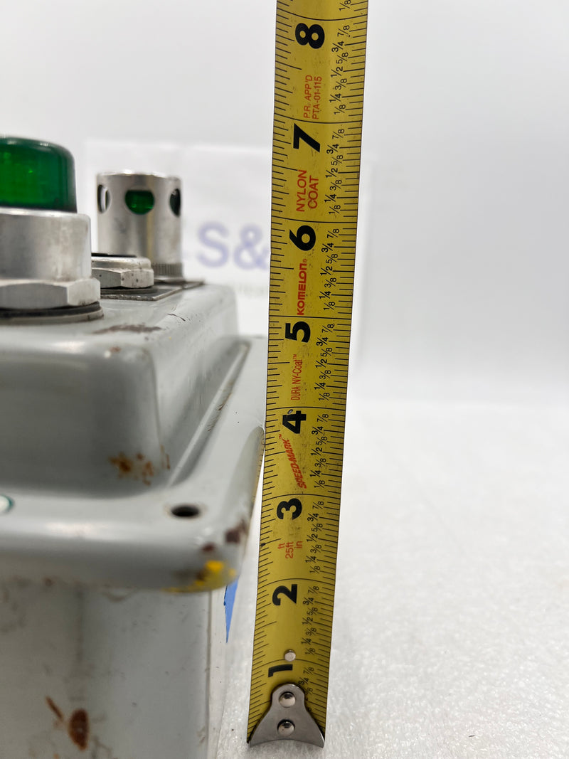 Hoffman E-D3PBX 3 Hole Push Button Enclosure with A-B 800T-A Black Push Button and A-B 800T-PA16 and 800T-PB16  Indicator Lights